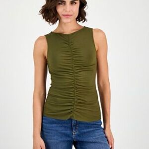 INC International Concepts Olive Ruched Tank Top